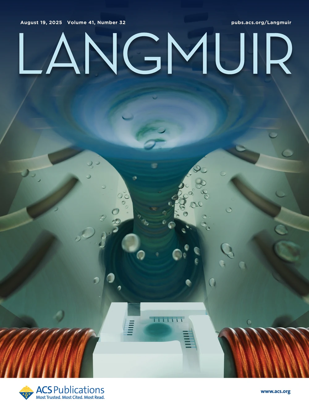Langmuir August 2025 cover for magnetic cilia with programmable beating patterns