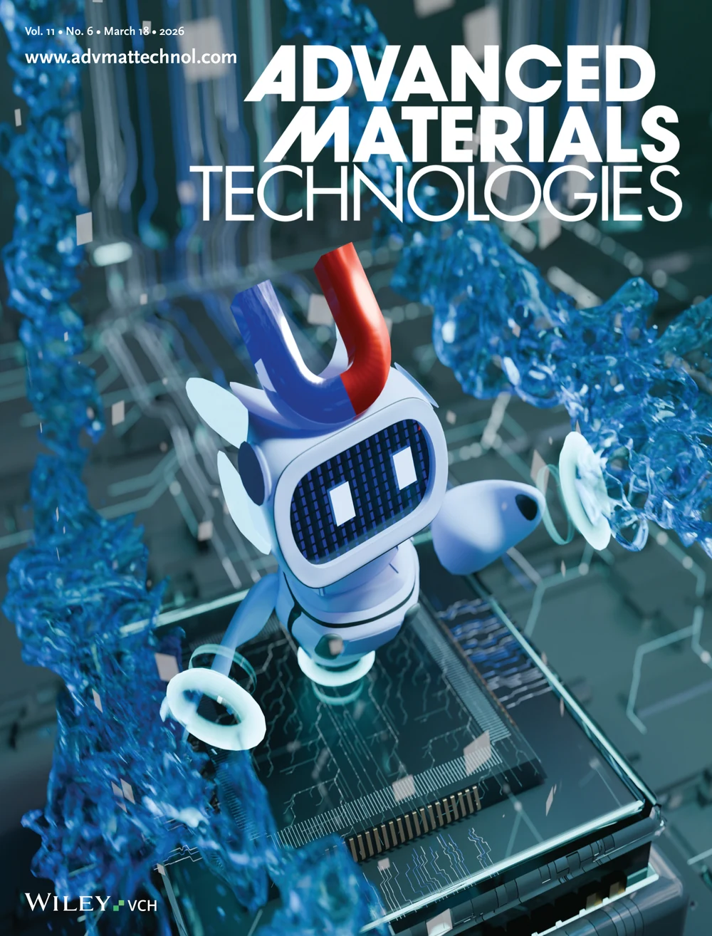 Advanced Materials Technologies March 2026 cover for untethered magnetic microswimmers