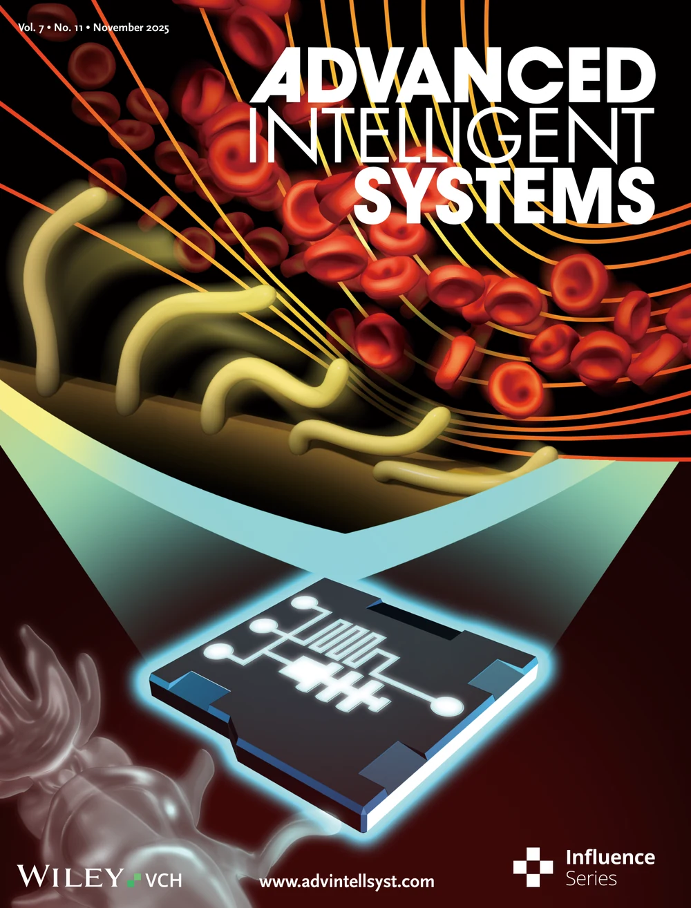 Advanced Intelligent Systems November 2025 cover for microflow switching using artificial cilia