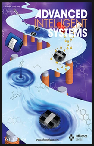 Advanced Intelligent Systems July 2024 back cover for stepwise control of magnetic millirobots