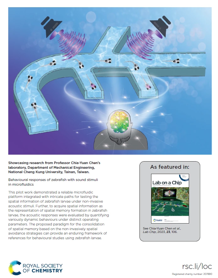 Lab on a Chip 2023 feature for zebrafish behavioral responses to sound stimuli in microfluidics